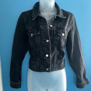 Top Shop Black Denim Jacket - Women's Classic Button-Up